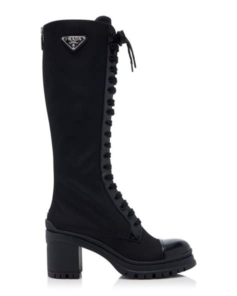 Tronchetti Nylon, Leather Knee Boots By Prada 